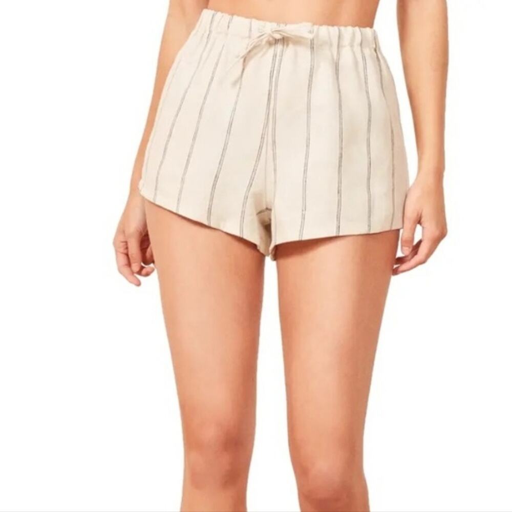 Reformation Jamaica 100% Linen Striped Drawstring High Waisted Shorts XL